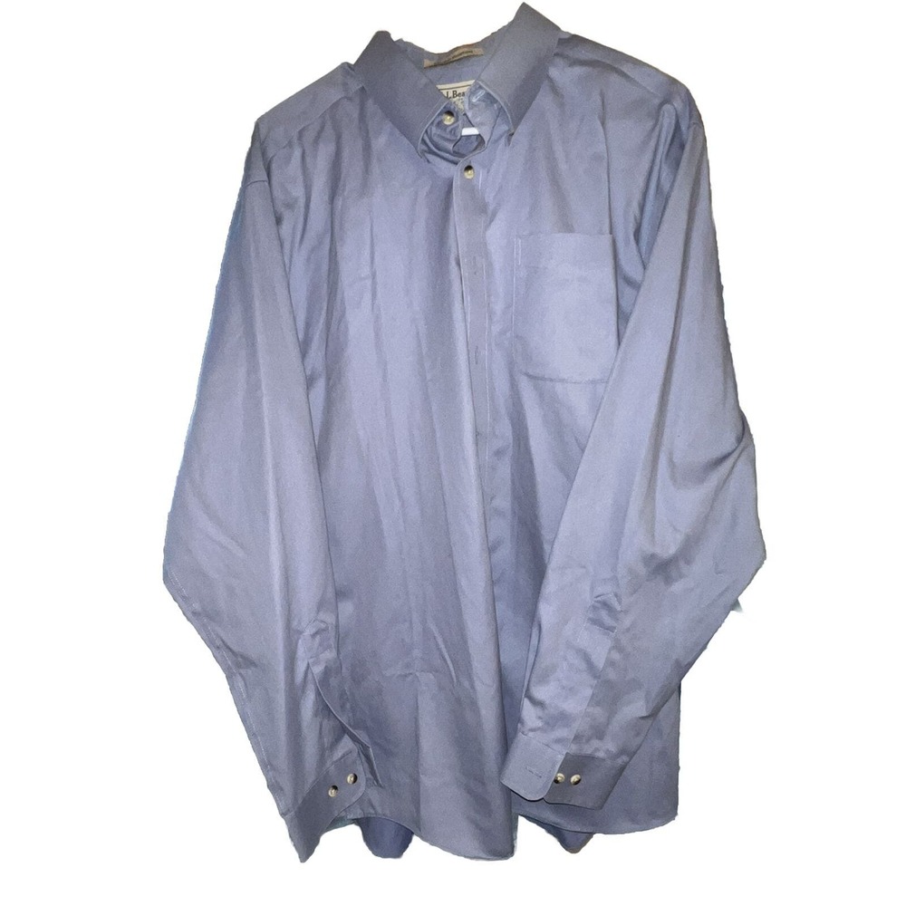 LL Bean Men's Button Down Large - Tall French Blue Wrinkle Resistant Long Sleeve
